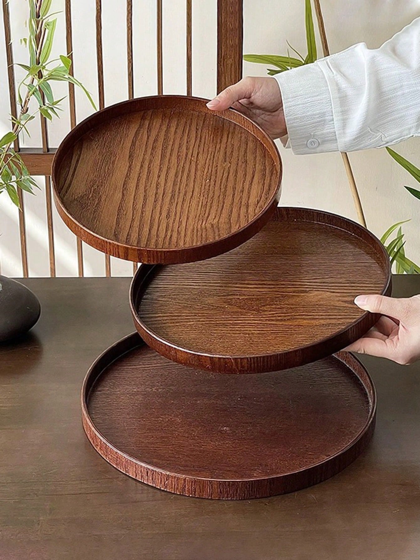 Wooden Serving Tray - 1pc/3pcs Natural Wooden Serving Tray, Round