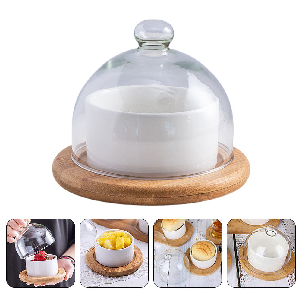 Ceramic Salad Bowl Set with Cl - Wooden Serving Tray recension och pris