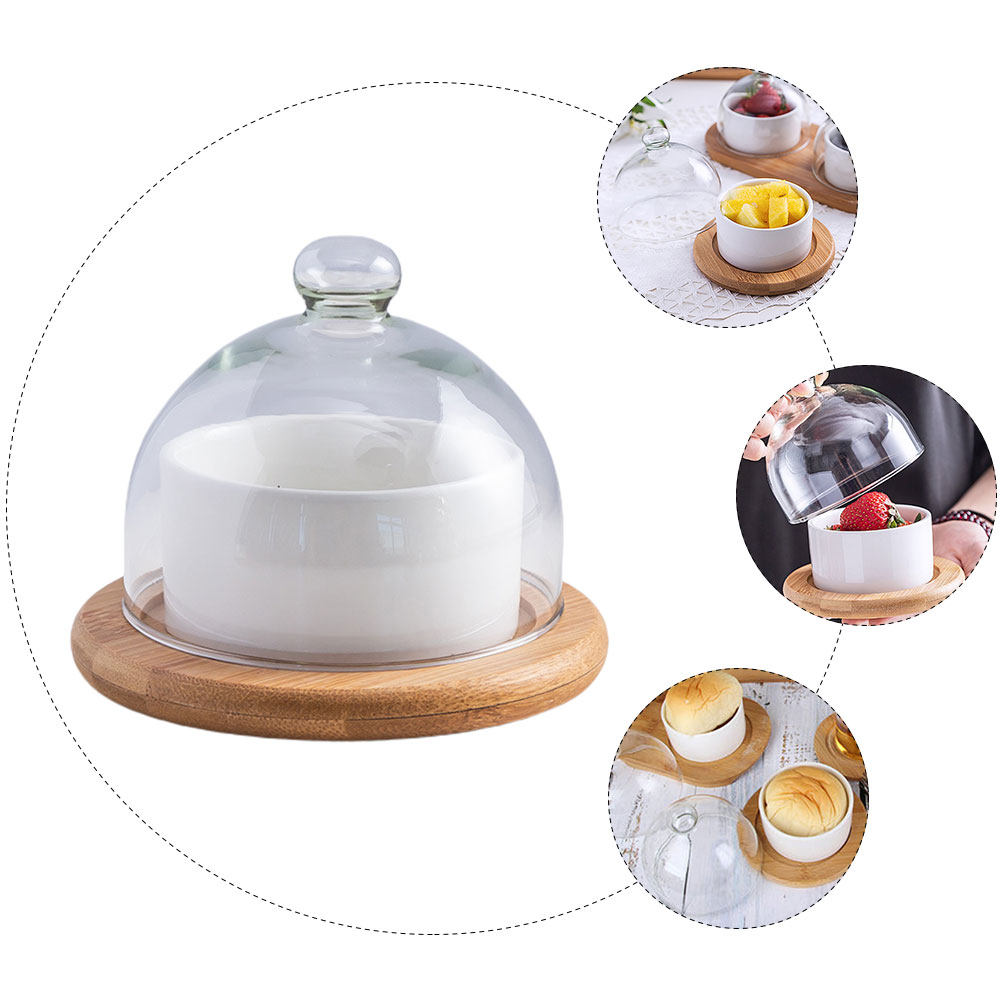Ceramic Salad Bowl Set with Cl - Wooden Serving Tray recension och pris