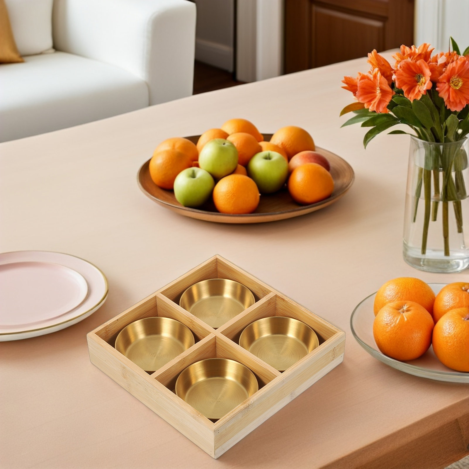 1Set Four-Compartment Bamboo S - Wooden Serving Tray recension och pris