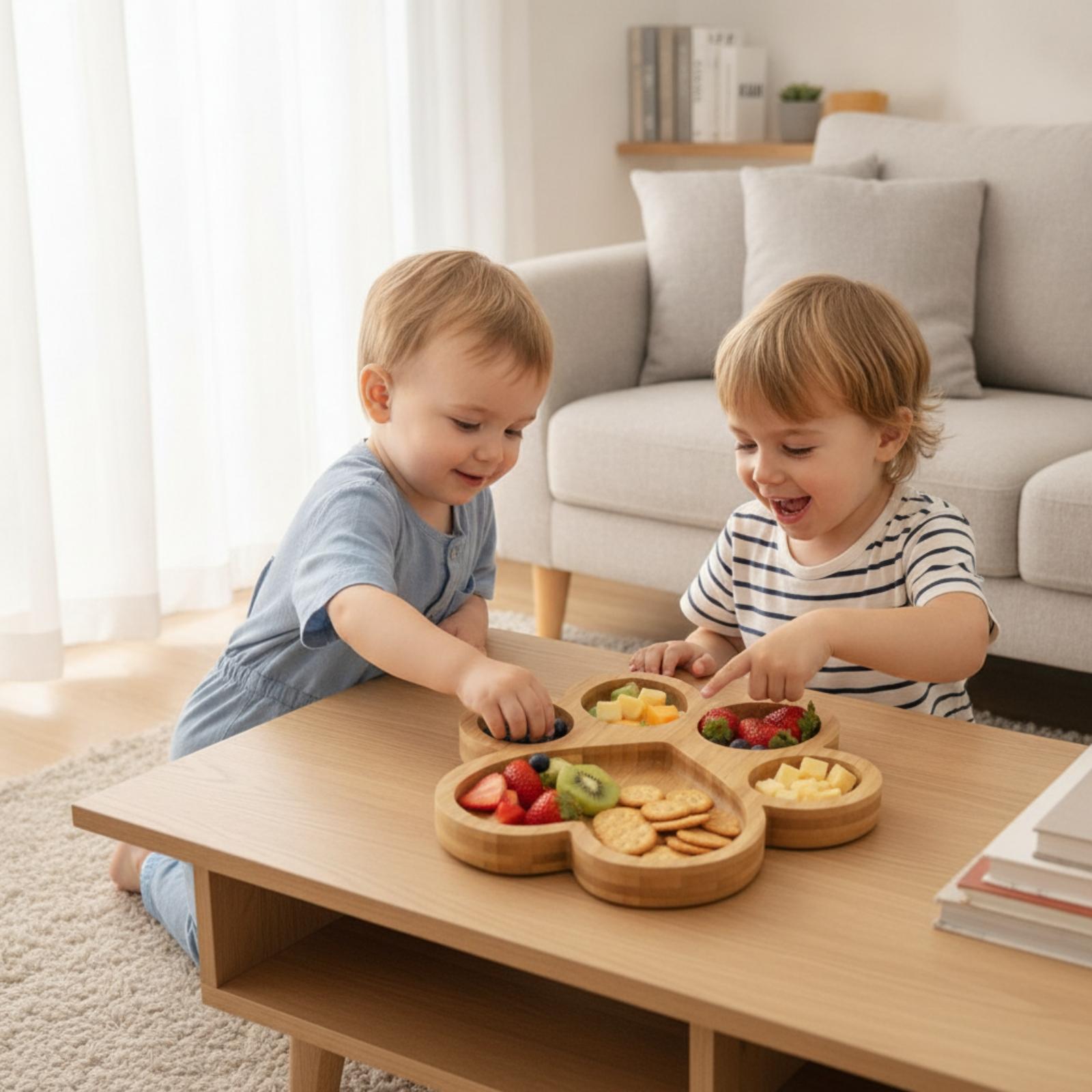 Bamboo Plate with Compartments - Wooden Serving Tray recension och pris